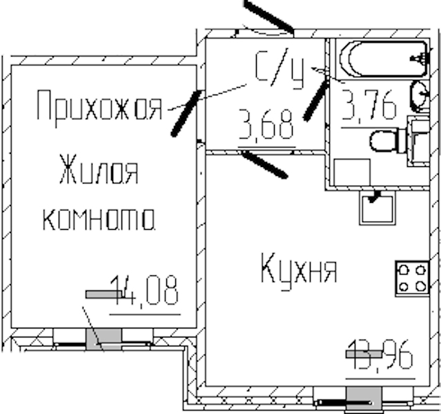 1-комнатная квартира 35.48 м², 1/6 эт., ЖК «SERTOLOVO PARK»